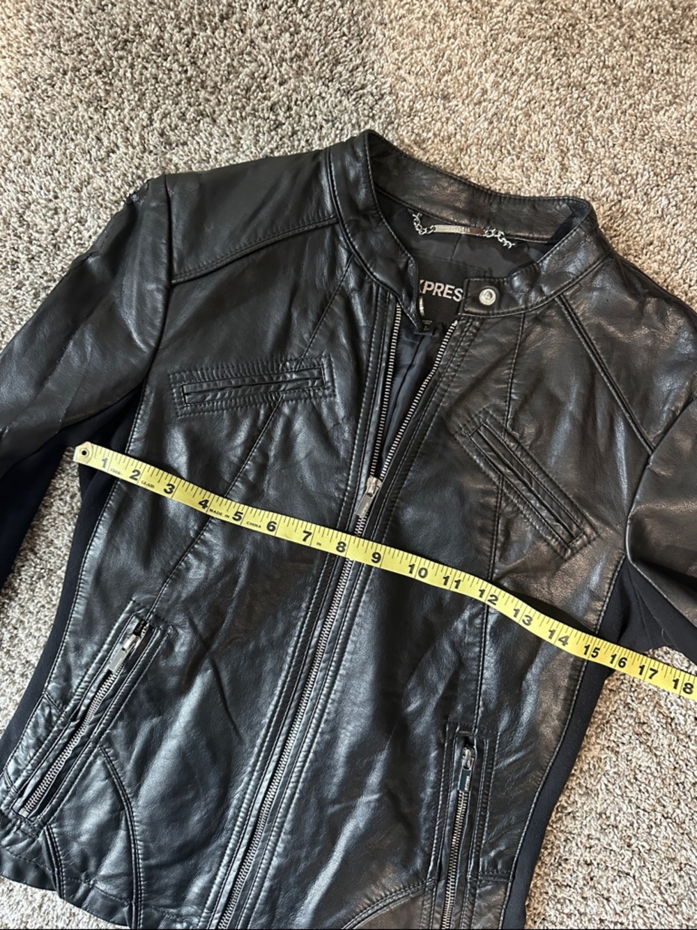 Express Black Leather Moto Jacket with Snap Collar SMALL - Picture 11 of 12